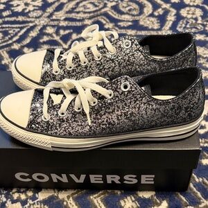 Converse Low Top Sneakers - Black Glitter with White Accents Size 10